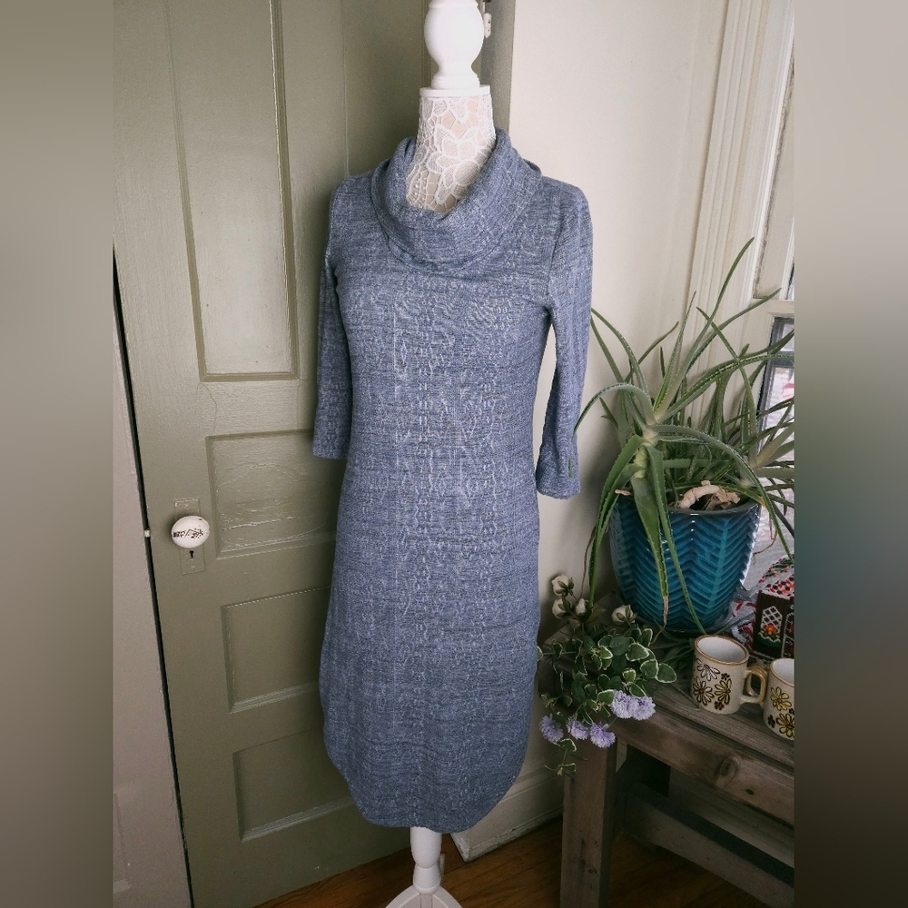 Anthropologie Saturday Sunday Blue Cable Knit Sweater Dress Tunic Cowl Women's S